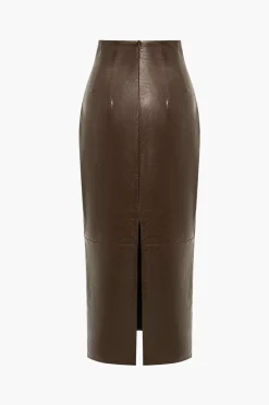 MICAS Skirts-Basic Solid Faux Leather Midi Skirt
