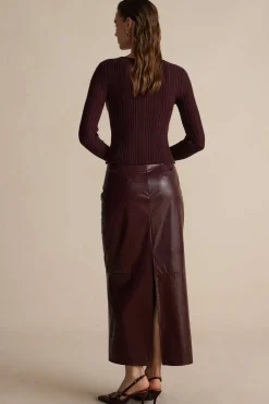 MICAS Skirts-Basic Solid Faux Leather Midi Skirt