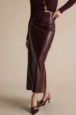 MICAS Skirts-Basic Solid Faux Leather Midi Skirt