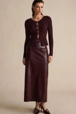 MICAS Skirts-Basic Solid Faux Leather Midi Skirt