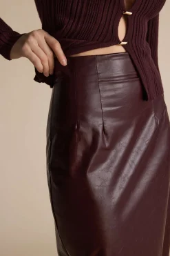 MICAS Skirts-Basic Solid Faux Leather Midi Skirt
