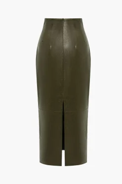 MICAS Skirts-Basic Solid Faux Leather Midi Skirt