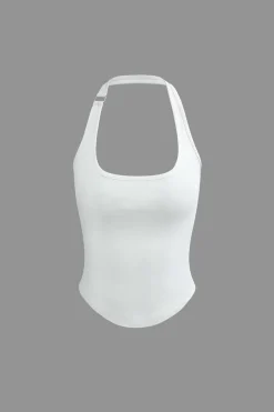 MICAS Tank Tops & Cami-Basic Solid Halter Curved Hem Tank Top