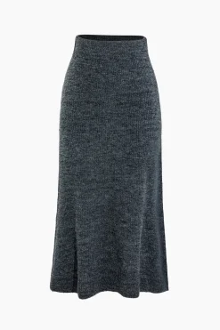 MICAS Skirts-Basic Solid High-Waisted Mermaid Sweater Skirt GRAY