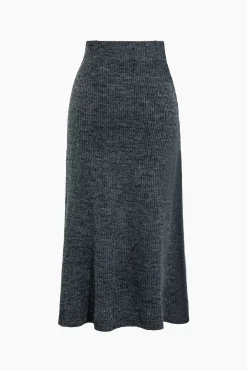 MICAS Skirts-Basic Solid High-Waisted Mermaid Sweater Skirt GRAY