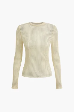 MICAS Knit Tops-Basic Solid Knit Long-Sleeve Top