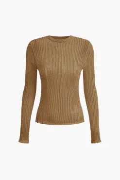 MICAS Knit Tops-Basic Solid Knit Long-Sleeve Top