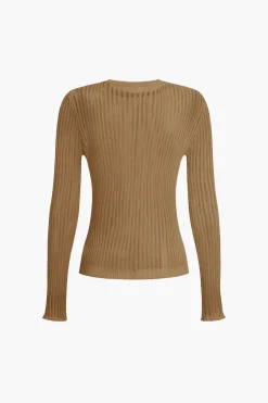 MICAS Knit Tops-Basic Solid Knit Long-Sleeve Top