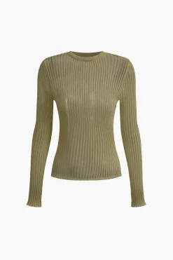 MICAS Knit Tops-Basic Solid Knit Long-Sleeve Top