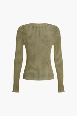MICAS Knit Tops-Basic Solid Knit Long-Sleeve Top