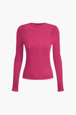 MICAS Knit Tops-Basic Solid Knit Long-Sleeve Top