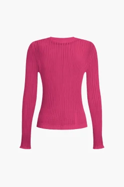 MICAS Knit Tops-Basic Solid Knit Long-Sleeve Top