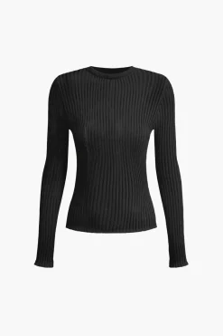 MICAS Knit Tops-Basic Solid Knit Long-Sleeve Top