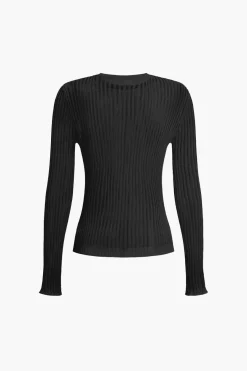 MICAS Knit Tops-Basic Solid Knit Long-Sleeve Top