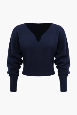 MICAS Knit Tops-Basic Solid Knit Long-Sleeve Top