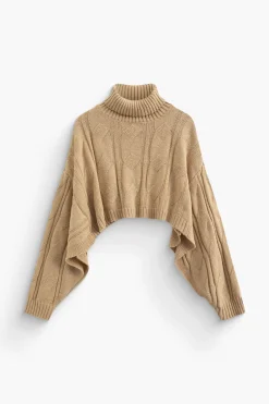 MICAS Knitwear|Knit Tops-Basic Solid Knit Mock Neck Long-Sleeve Top WHEAT