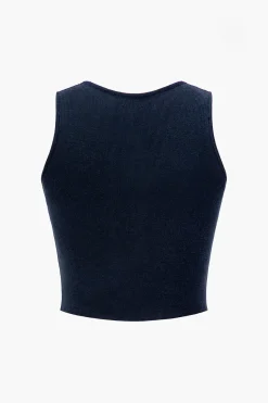 MICAS Knitwear|Knit Tops-Basic Solid Knit Vest DARK BLUE