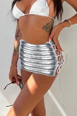 MICAS Skirts-Basic Solid Lace-Up Mini Skirt SILVER