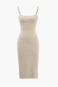 MICAS Knit Dresses-Basic Solid Mohair Slip Dress BEIGE
