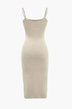 MICAS Knit Dresses-Basic Solid Mohair Slip Dress BEIGE