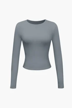 MICAS Long Sleeve Tops|Long Sleeves Tops-Basic Solid Round Neck Long Sleeve Top