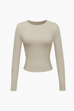 MICAS Long Sleeve Tops|Long Sleeves Tops-Basic Solid Round Neck Long Sleeve Top