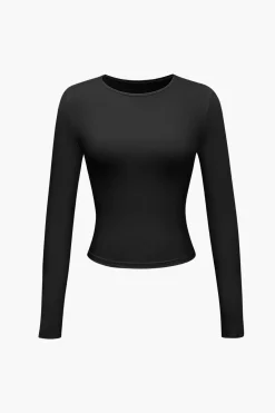 MICAS Long Sleeve Tops|Long Sleeves Tops-Basic Solid Round Neck Long Sleeve Top