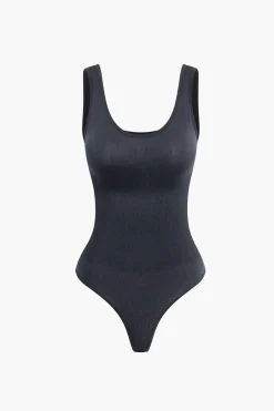 MICAS Bodysuits-Basic Solid Round Neck Sleeveless Bodysuit