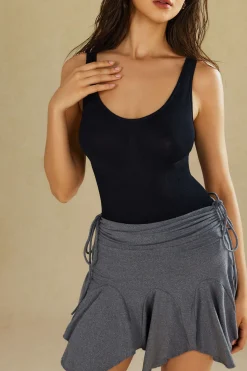 MICAS Bodysuits-Basic Solid Round Neck Sleeveless Bodysuit