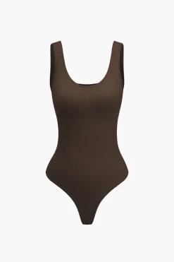 MICAS Bodysuits-Basic Solid Round Neck Sleeveless Bodysuit