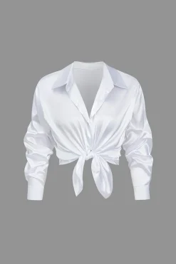 MICAS Long Sleeve Tops|Long Sleeves Tops-Basic Solid Satin Long-Sleeve Shirt