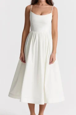 MICAS Midi Dresses-Basic Solid Slip Midi Dress WHITE