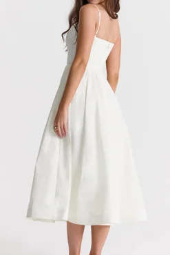 MICAS Midi Dresses-Basic Solid Slip Midi Dress WHITE