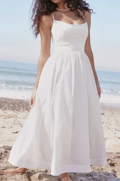 MICAS Midi Dresses-Basic Solid Slip Midi Dress WHITE