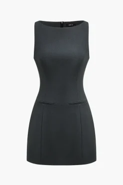 MICAS Mini Dresses-Basic Solid Tank Mini Dress DARK GRAY