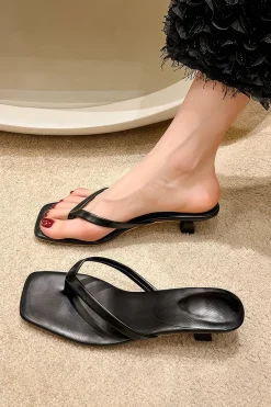 MICAS Shoes|Shoes-Basic Square Toe Thong Heeled Sandals