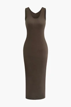 MICAS Skirt Sets-Basic V-neck Sleeveless Maxi Dress And Hooded Crop Sweatshirt Set