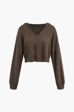 MICAS Skirt Sets-Basic V-neck Sleeveless Maxi Dress And Hooded Crop Sweatshirt Set