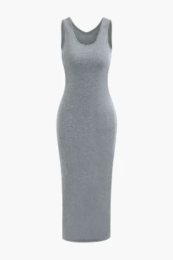 MICAS Skirt Sets-Basic V-neck Sleeveless Maxi Dress And Hooded Crop Sweatshirt Set