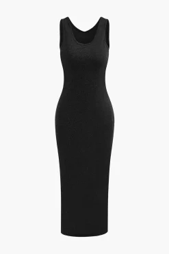 MICAS Skirt Sets-Basic V-neck Sleeveless Maxi Dress And Hooded Crop Sweatshirt Set