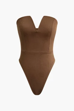 MICAS Bodysuits|Tube Tops-Basic V-neck Strapless Bodysuit