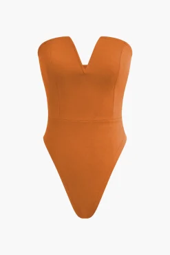 MICAS Bodysuits|Tube Tops-Basic V-neck Strapless Bodysuit