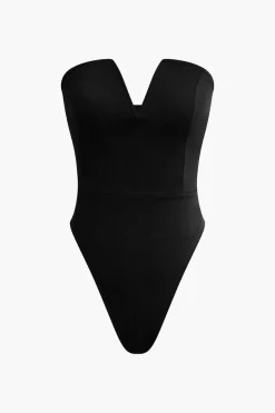 MICAS Bodysuits|Tube Tops-Basic V-neck Strapless Bodysuit