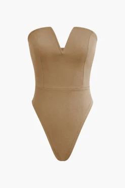 MICAS Bodysuits|Tube Tops-Basic V-neck Strapless Bodysuit