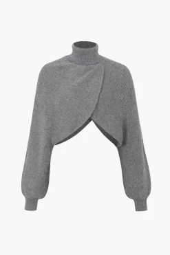 MICAS Knitwear|Knit Tops-Batwing Sleeve Turtleneck Crop Sweater