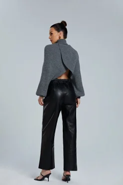 MICAS Knitwear|Knit Tops-Batwing Sleeve Turtleneck Crop Sweater