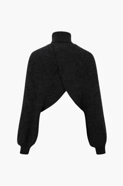 MICAS Knitwear|Knit Tops-Batwing Sleeve Turtleneck Crop Sweater