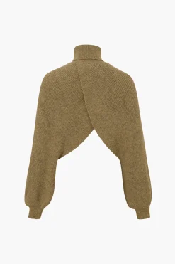 MICAS Knitwear|Knit Tops-Batwing Sleeve Turtleneck Crop Sweater