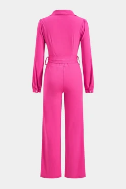 MICAS Jumpsuits & Rompers-Belted Button Long Sleeve Jumpsuit RASPBERRY
