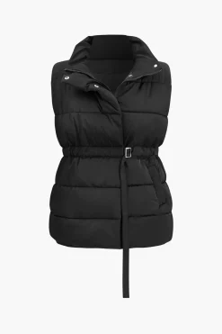 MICAS Outerwear|Outerwear-Belted Padded Vest BLACK